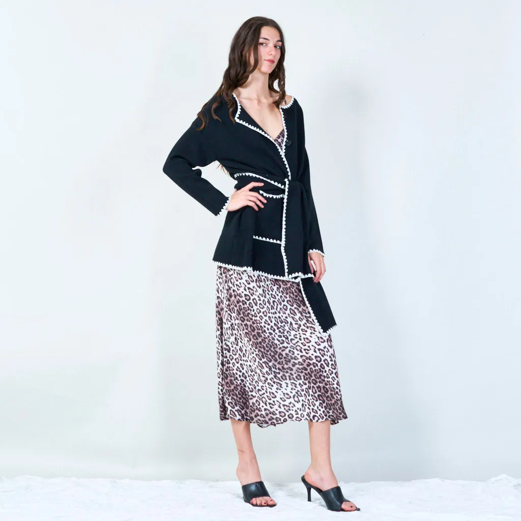 Contrast trim knit cardigan with scarf wholesale