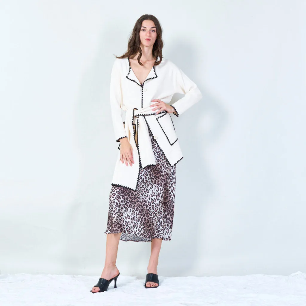 Contrast trim knit cardigan with scarf wholesale
