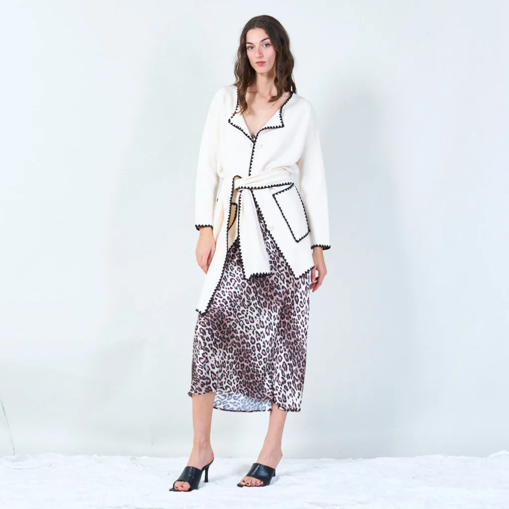 Contrast trim knit cardigan with scarf wholesale