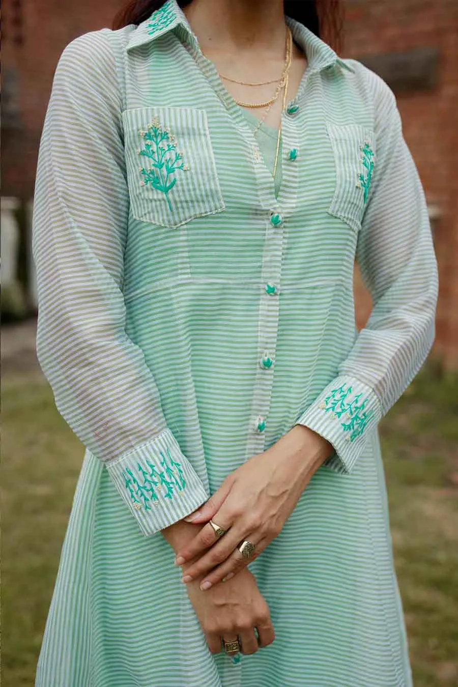 Handloom Silk Green Handmade Dress