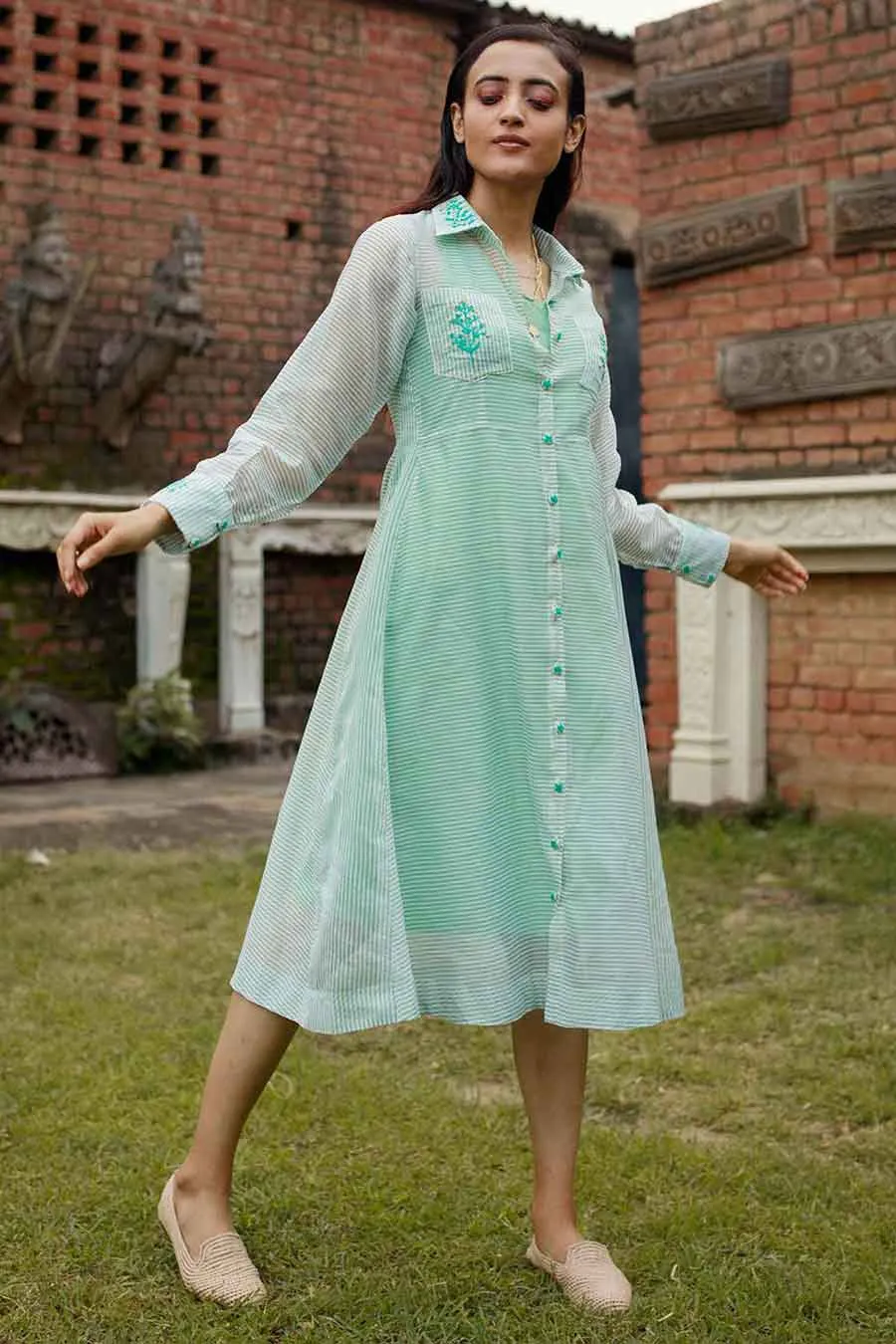 Handloom Silk Green Handmade Dress
