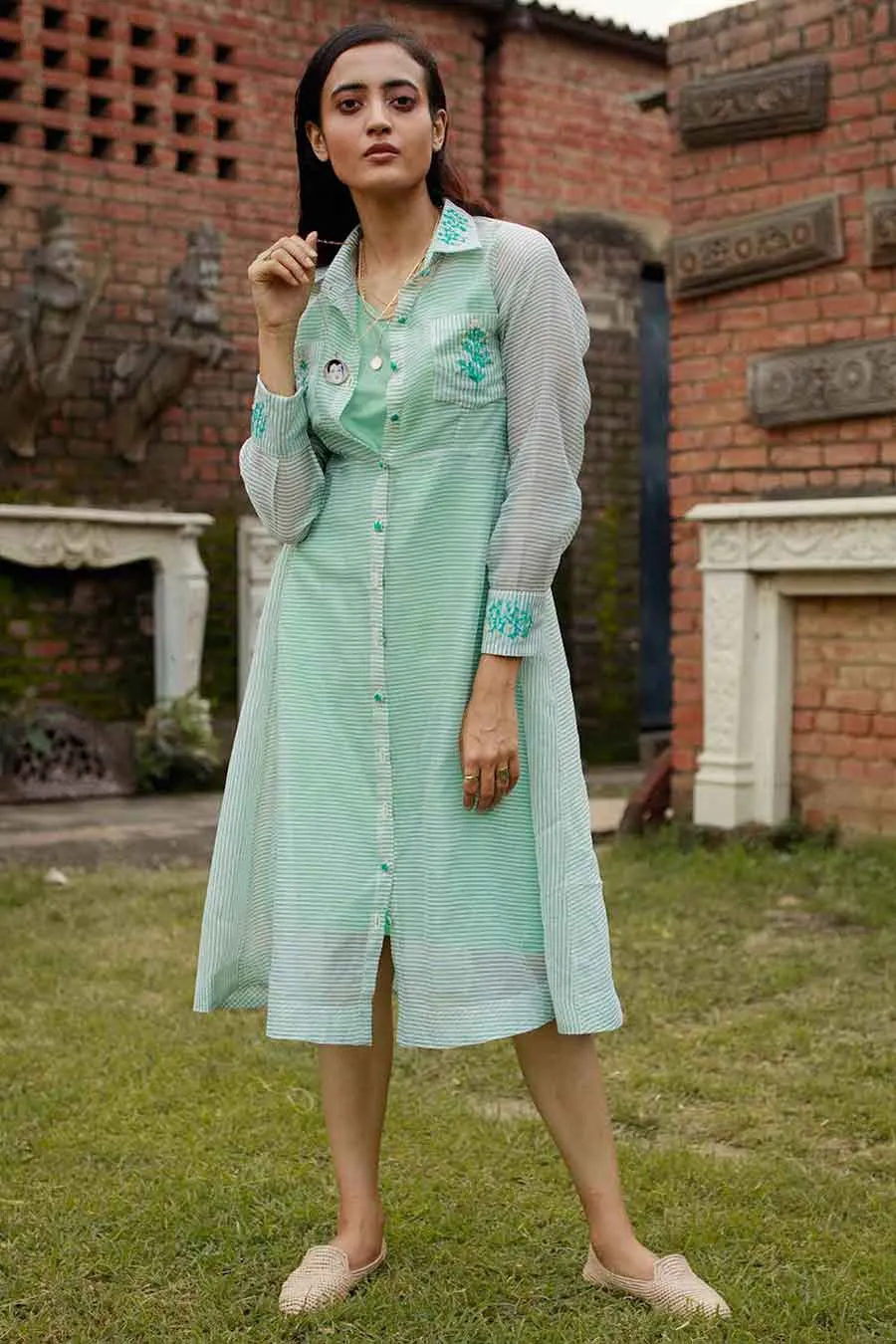 Handloom Silk Green Handmade Dress