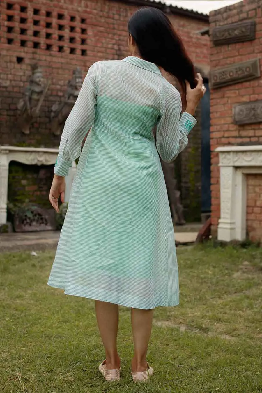 Handloom Silk Green Handmade Dress