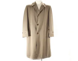 Mens Large 1940s Gabardine Coat - Exceptional 40s 50s Tan Wool Overcoat Outerwear - Convertible Flyer Label - Detachable Lining - Chest 44