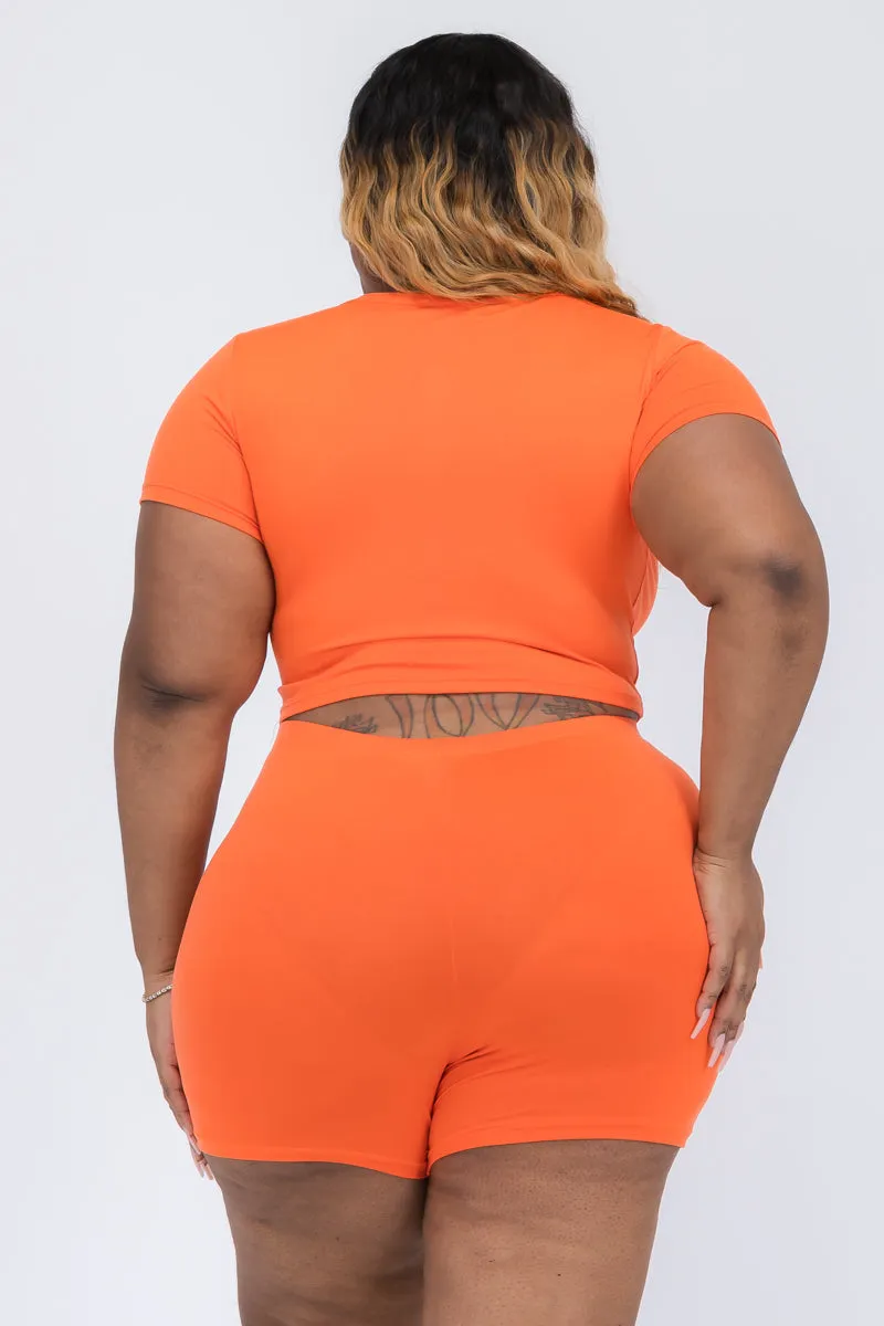 Plus Size Short Sleeve Crop Top & Shorts Set (CAPELLA)