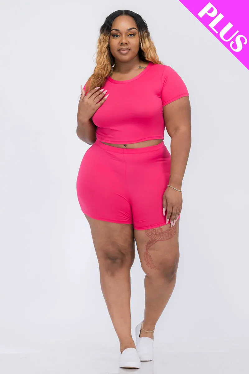 Plus Size Short Sleeve Crop Top & Shorts Set (CAPELLA)
