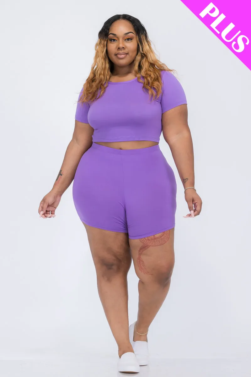 Plus Size Short Sleeve Crop Top & Shorts Set (CAPELLA)