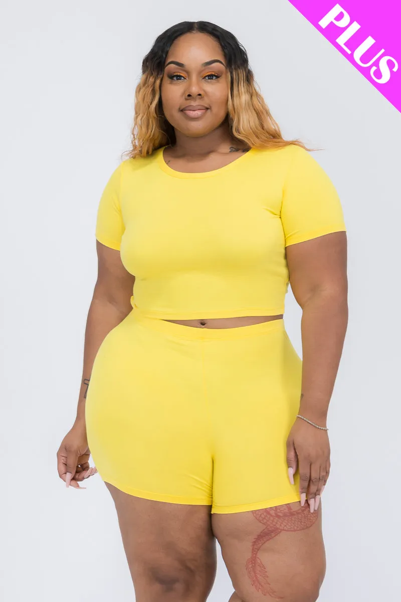 Plus Size Short Sleeve Crop Top & Shorts Set (CAPELLA)