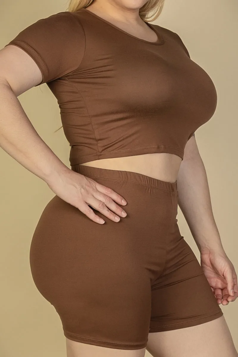 Plus Size Short Sleeve Crop Top & Shorts Set (CAPELLA)