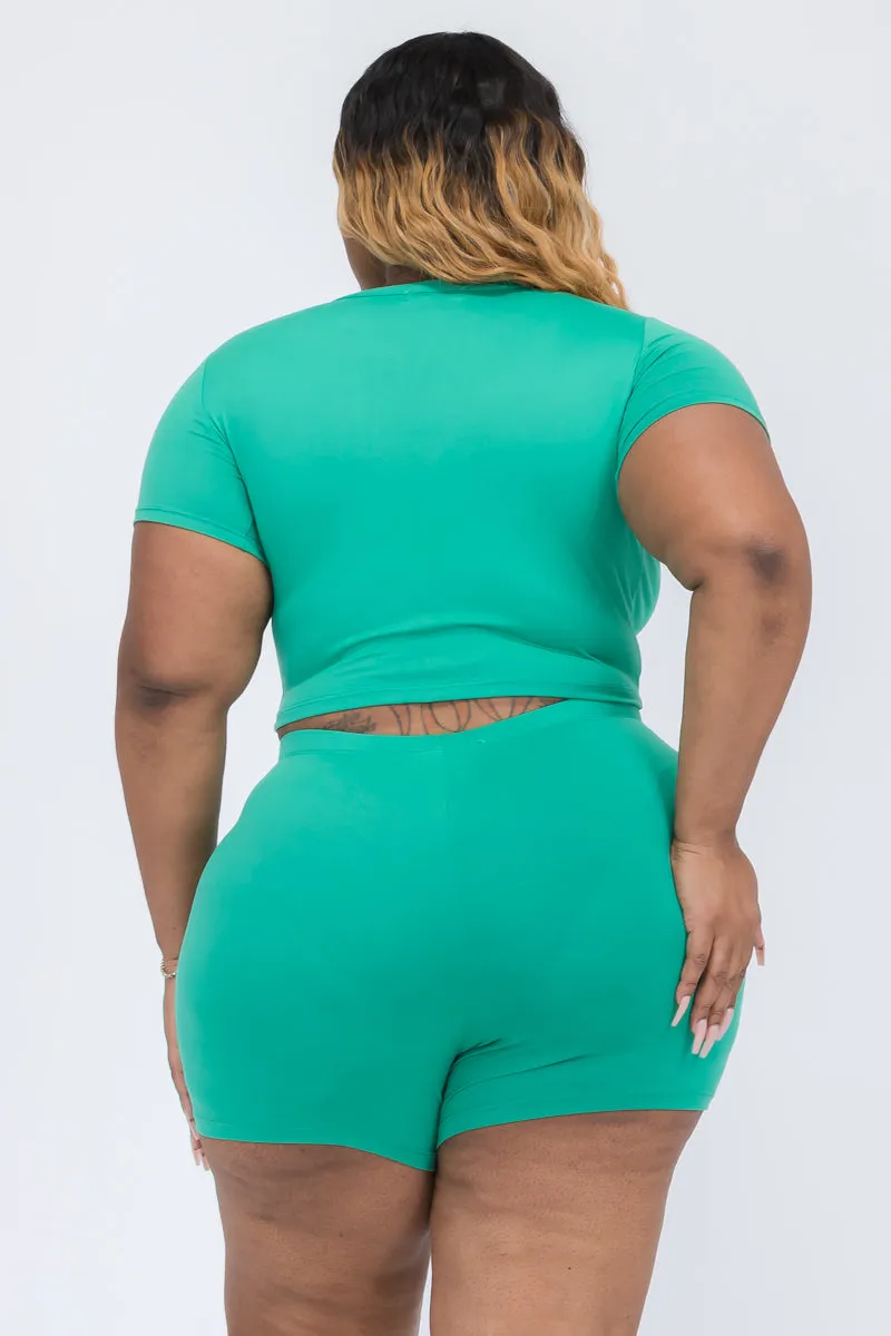Plus Size Short Sleeve Crop Top & Shorts Set (CAPELLA)