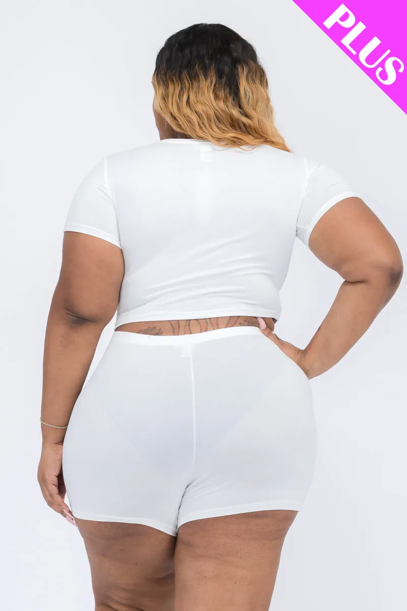 Plus Size Short Sleeve Crop Top & Shorts Set (CAPELLA)