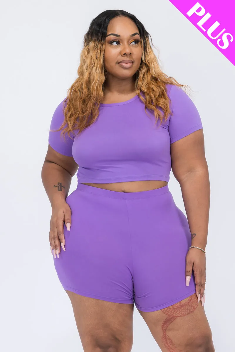 Plus Size Short Sleeve Crop Top & Shorts Set (CAPELLA)