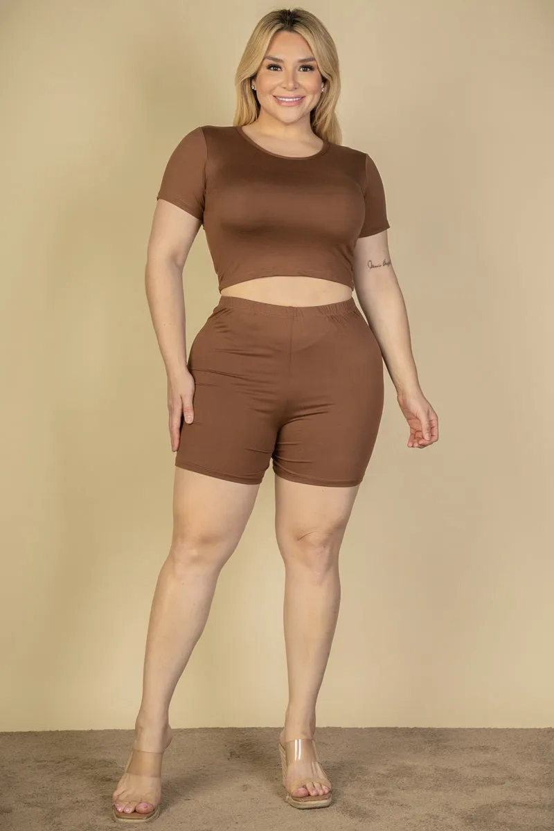 Plus Size Short Sleeve Crop Top & Shorts Set (CAPELLA)
