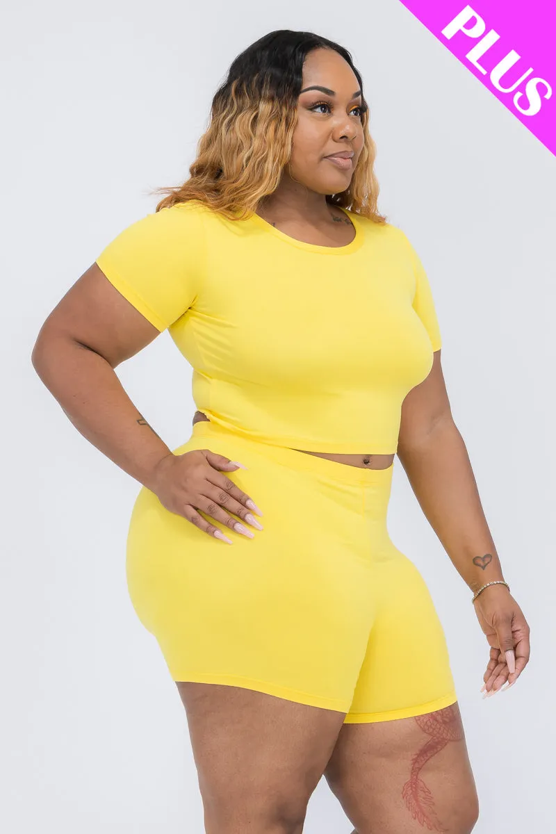 Plus Size Short Sleeve Crop Top & Shorts Set (CAPELLA)
