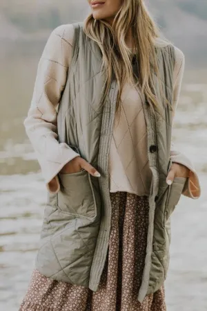 Quilted Long Vest Jacket with Pockets