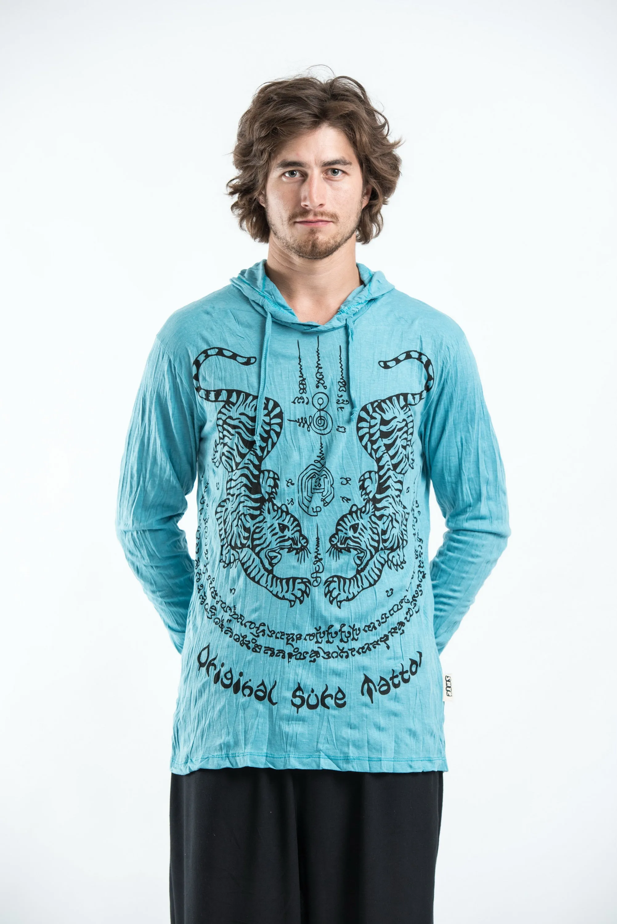 Unisex Thai Tattoo Hoodie in Turquoise