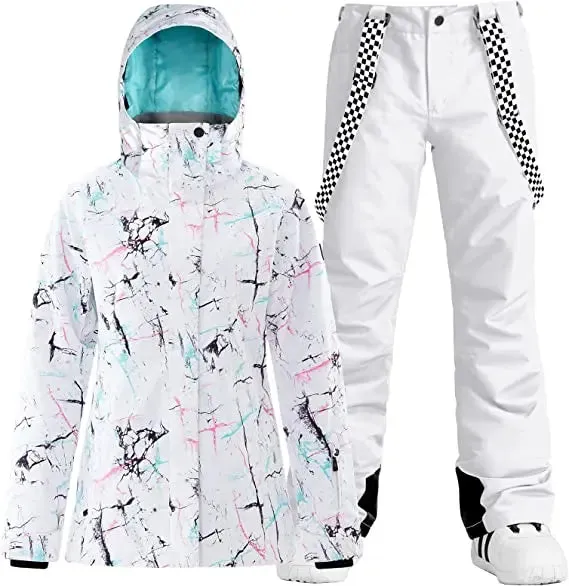 Women's Detachable Hat Ski Jacket and Pants Set
