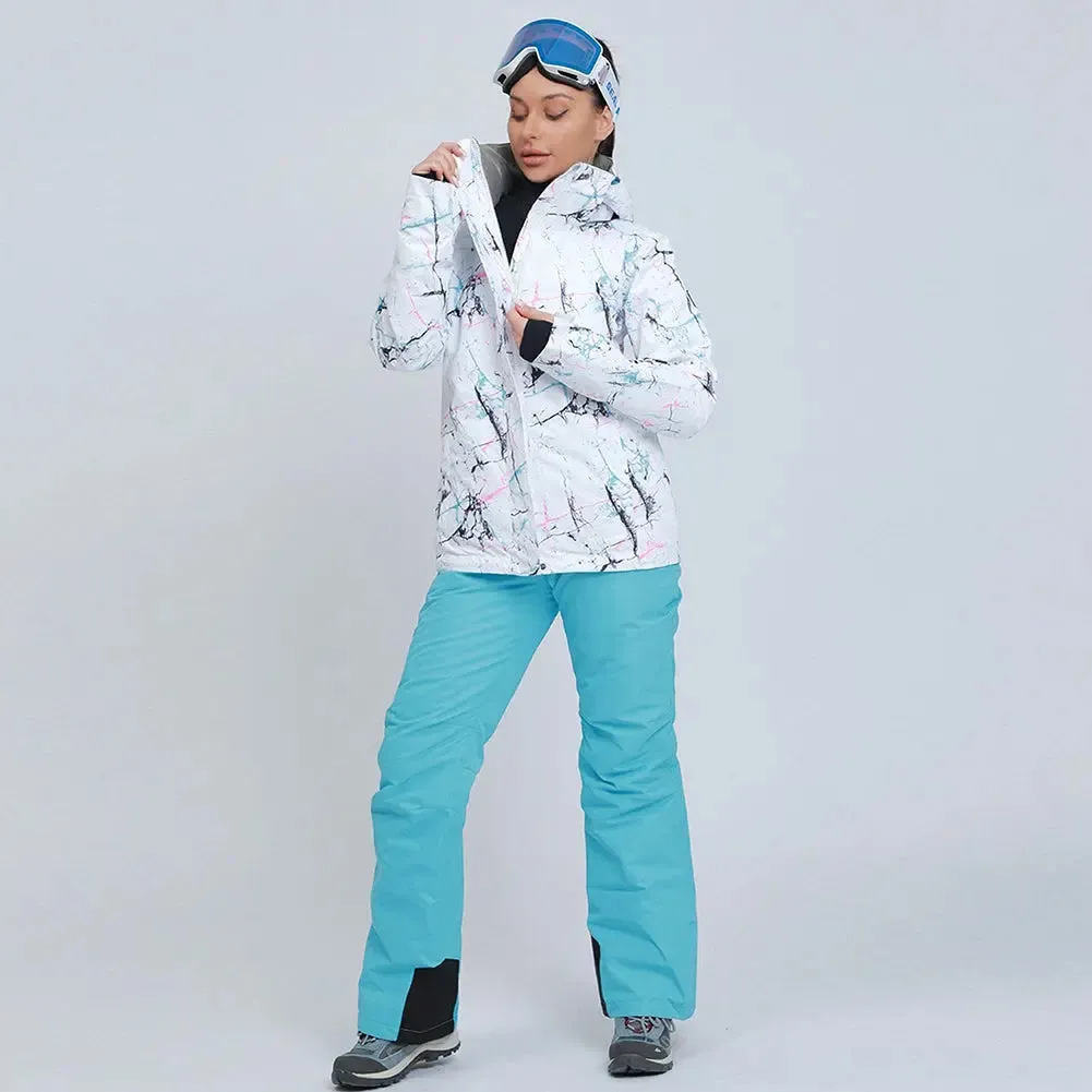 Women's Detachable Hat Ski Jacket and Pants Set