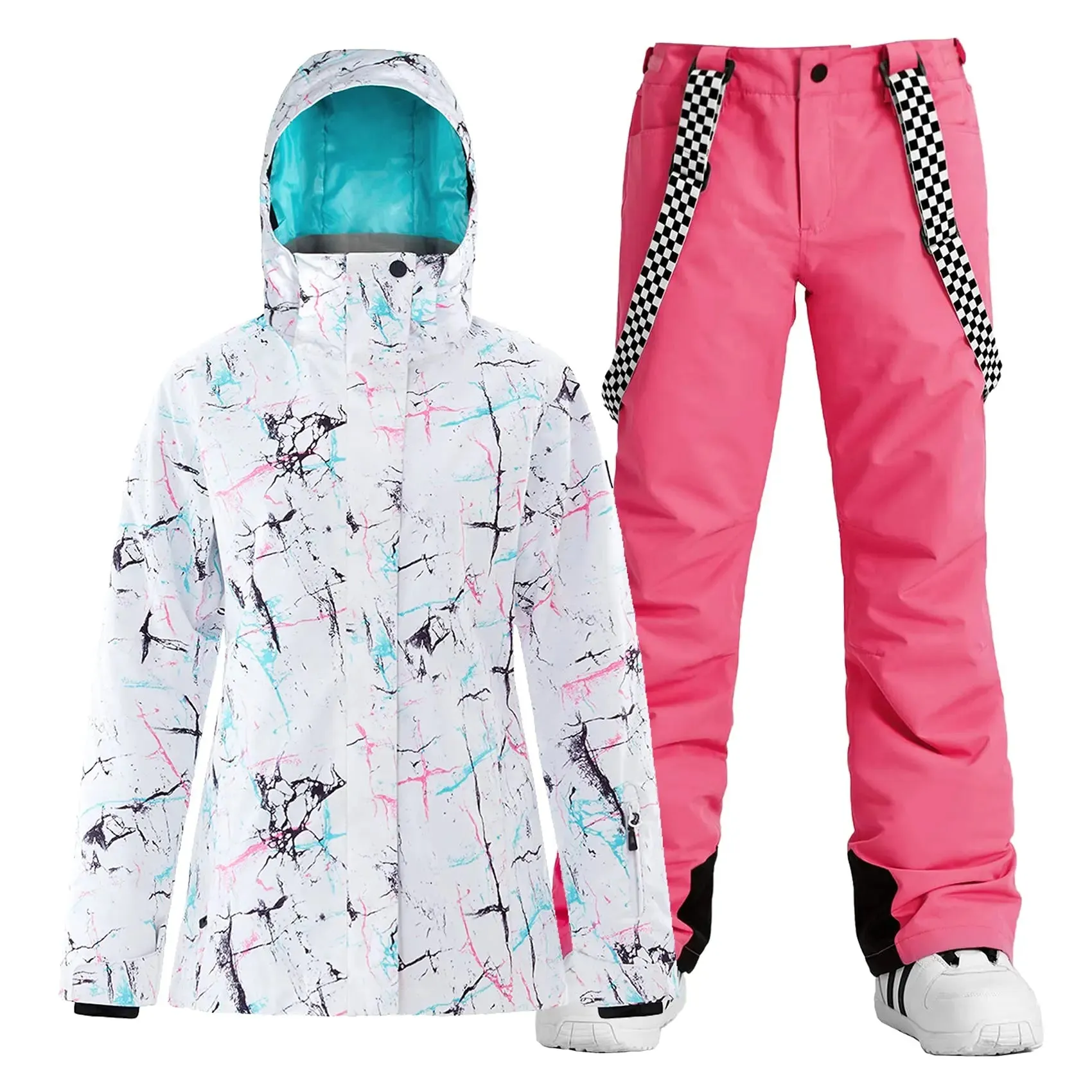 Women's Detachable Hat Ski Jacket and Pants Set