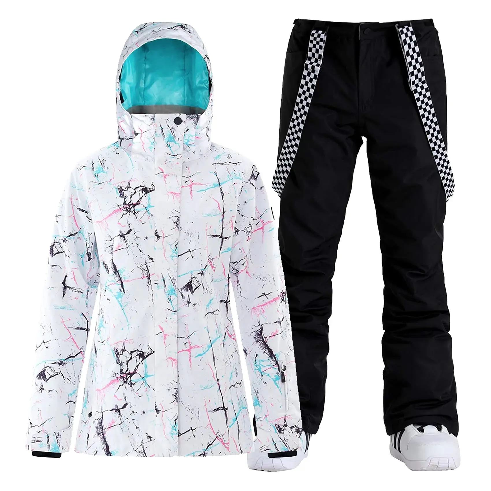 Women's Detachable Hat Ski Jacket and Pants Set