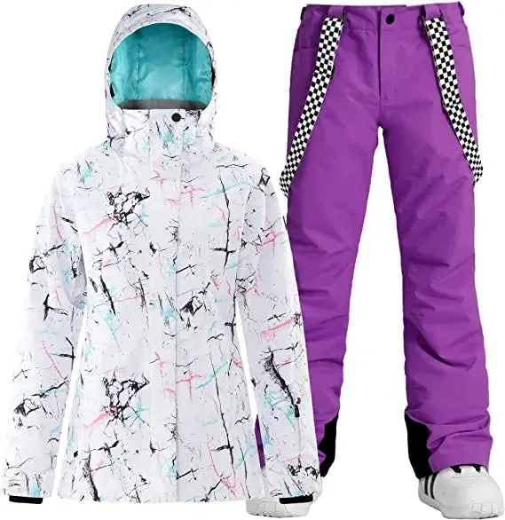 Women's Detachable Hat Ski Jacket and Pants Set